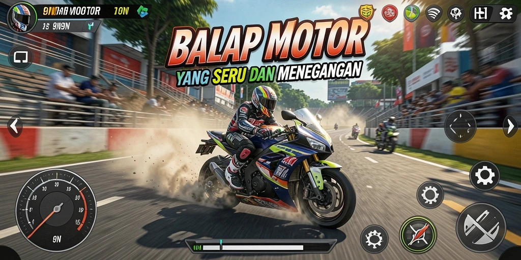 Screenshot menampilkan aksi balap seru di 9N9N.