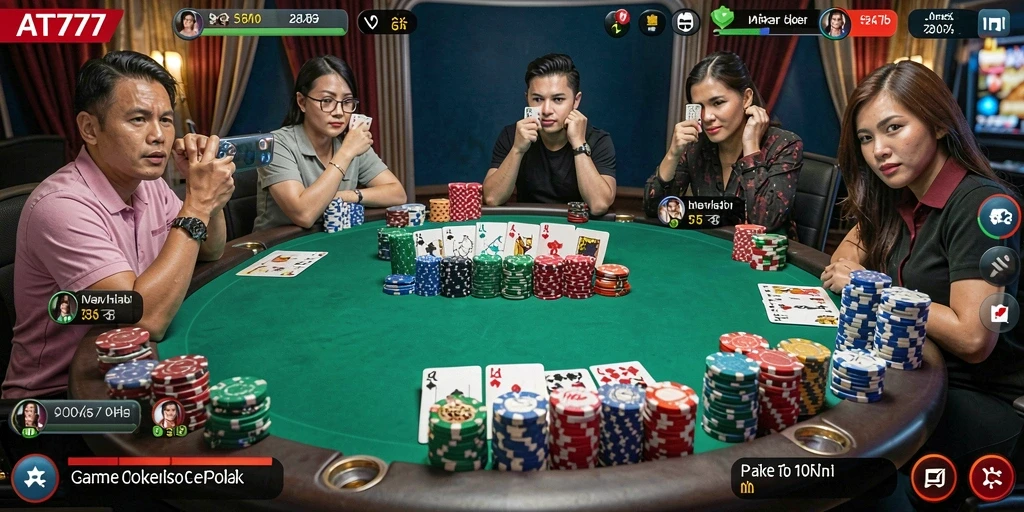 Tampilan gameplay Poker yang menegangkan di AT777.