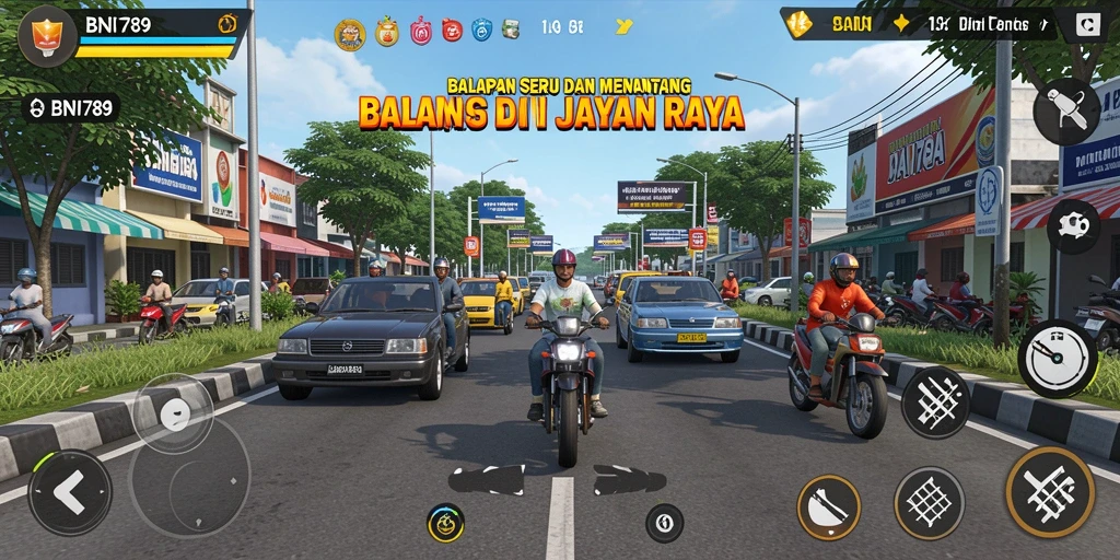 Tampilan gameplay BNI789 dengan aksi balapan yang seru.