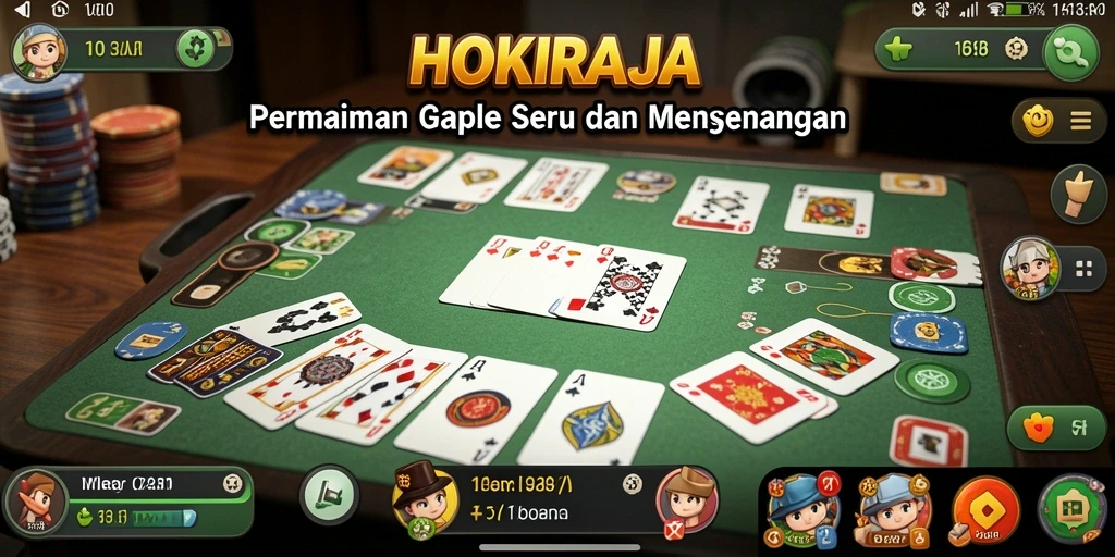 Screenshot gameplay HOKIRAJA menampilkan suasana permainan Gaple yang seru.