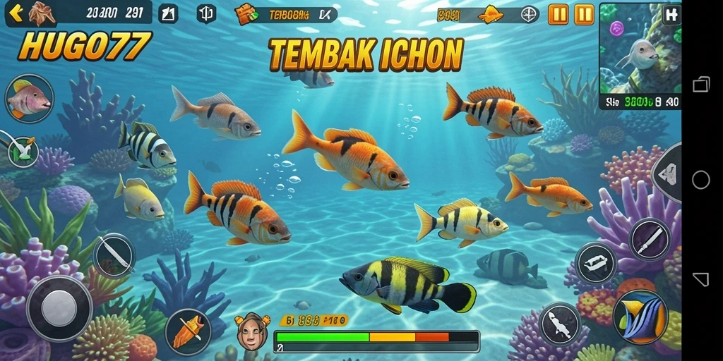 Tampilan gameplay HUGO77 dengan aksi tembak ikan yang seru.