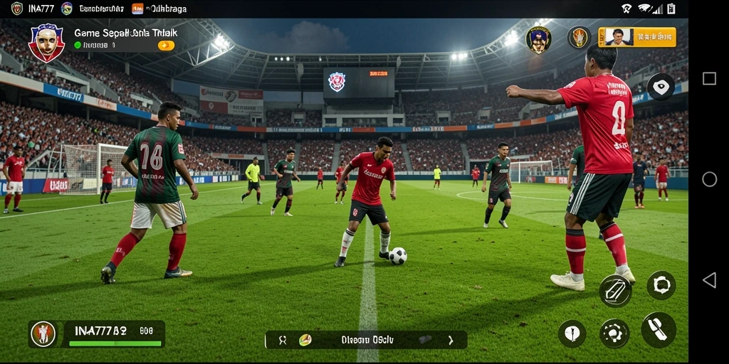 Screenshot gameplay INA777 menampilkan aksi seru di lapangan sepak bola.