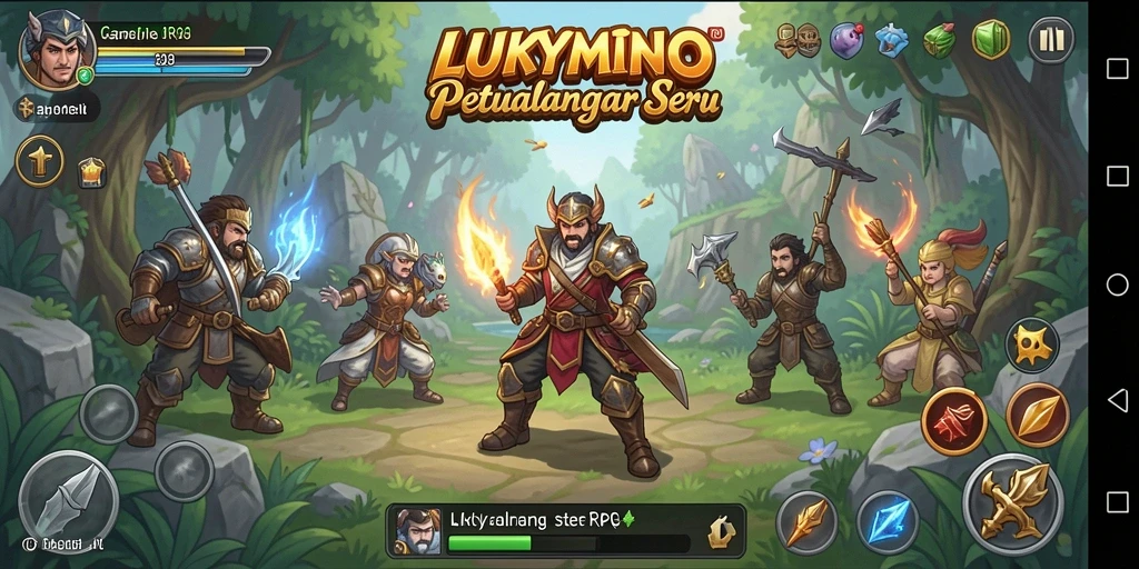 Screenshot gameplay yang menampilkan petualangan epik dalam LUKYMINO.