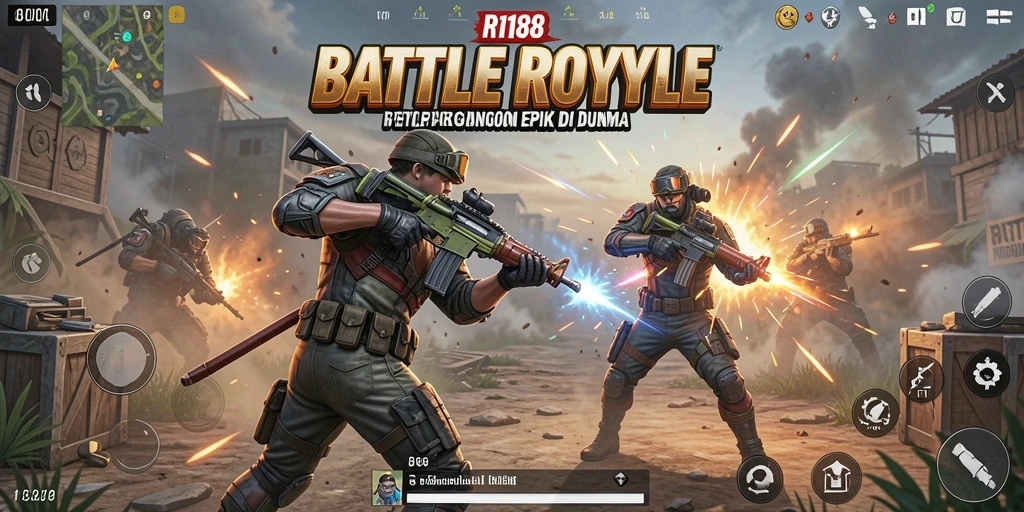 Tampilan gameplay seru dalam RI188 dengan aksi Battle Royale.