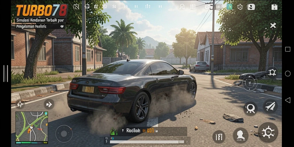 Screenshot gameplay TURBO78 menampilkan momen berkendara yang mendebarkan.