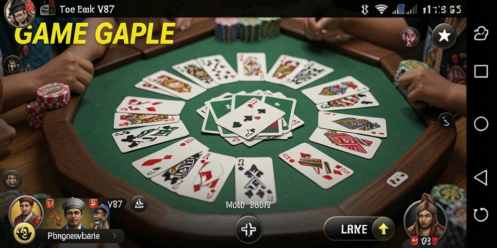Screenshot utama V87 yang menunjukkan keseruan gameplay Gaple.