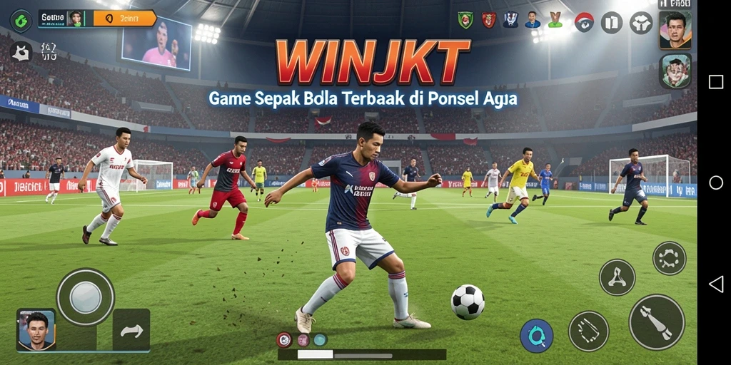 Screenshot gameplay WINJKT yang menunjukkan aksi bermain sepak bola.